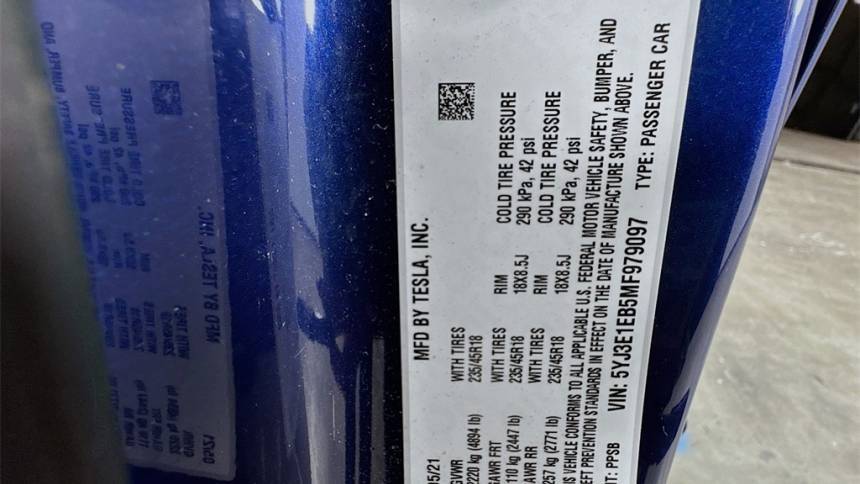 2021 Tesla Model 3 5YJ3E1EB5MF979097