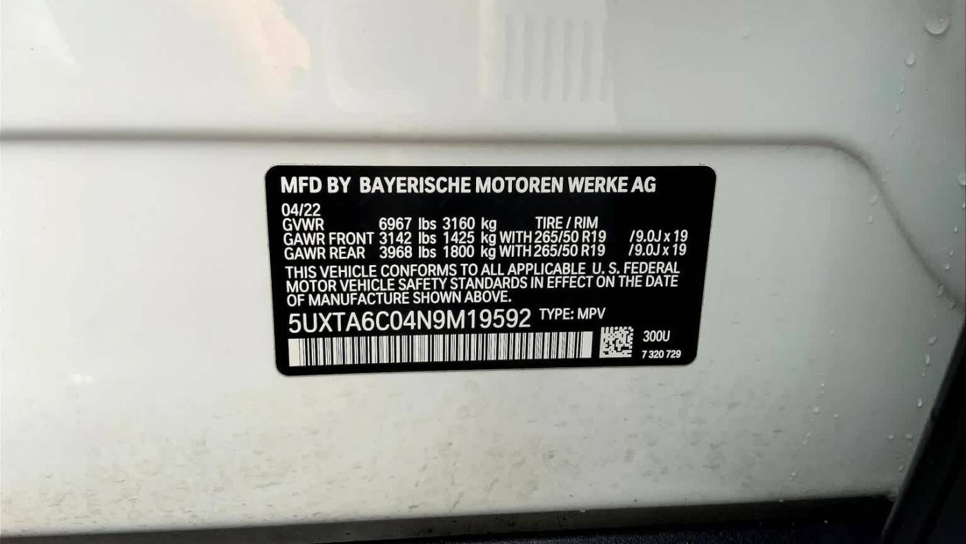 2022 BMW X5 5UXTA6C04N9M19592