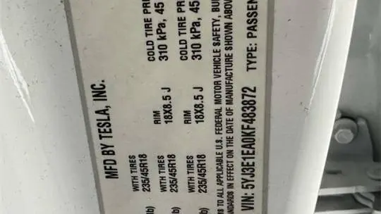 2019 Tesla Model 3 5YJ3E1EA0KF483872
