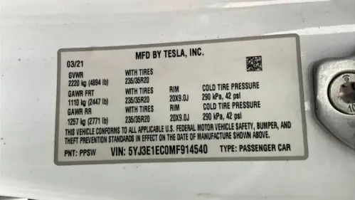 2021 Tesla Model 3 5YJ3E1EC0MF914540