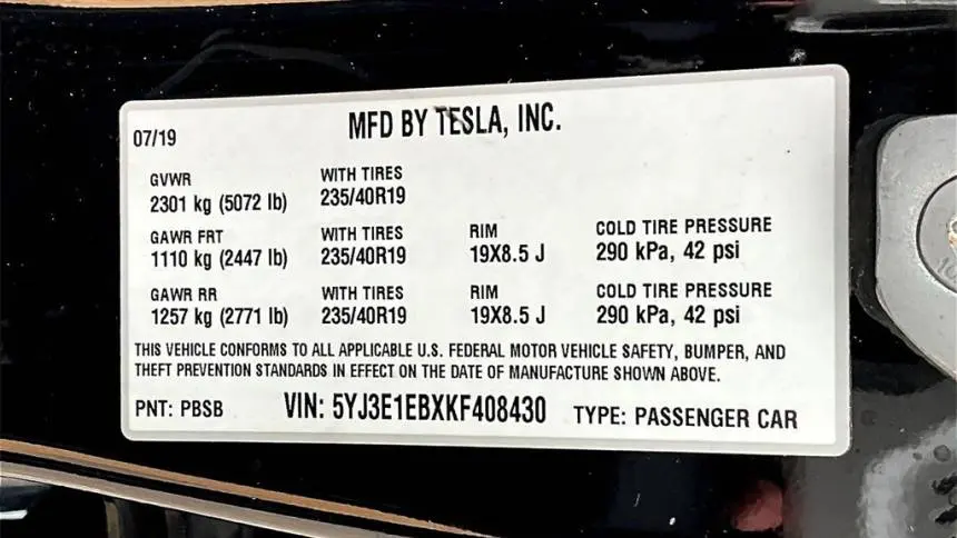 2019 Tesla Model 3 5YJ3E1EBXKF408430