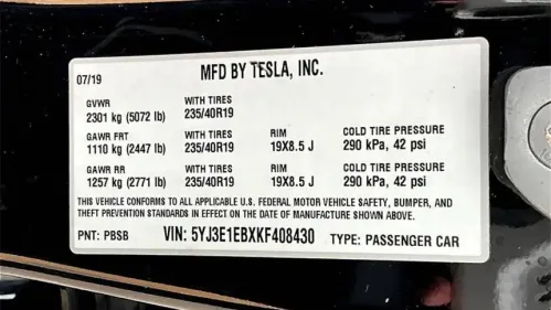 2019 Tesla Model 3 5YJ3E1EBXKF408430