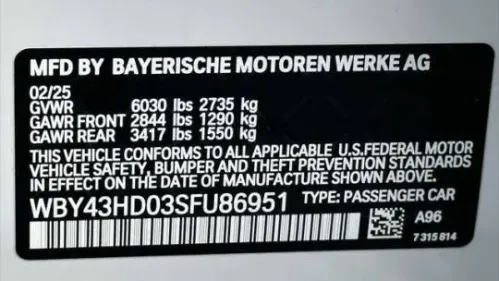 2025 BMW i4 WBY43HD03SFU86951