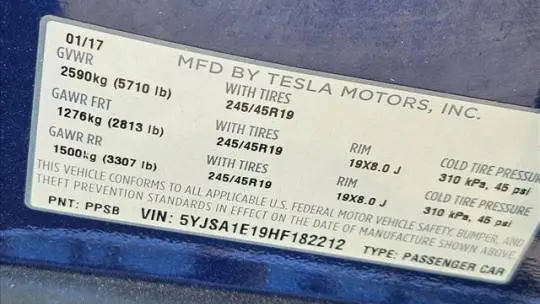 2017 Tesla Model S 5YJSA1E19HF182212