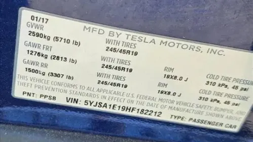 2017 Tesla Model S 5YJSA1E19HF182212