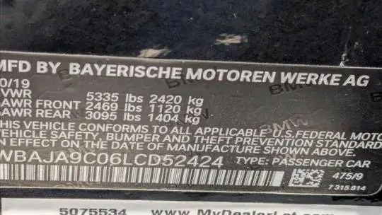 2020 BMW 5 Series WBAJA9C06LCD52424