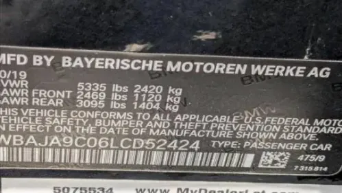 2020 BMW 5 Series WBAJA9C06LCD52424