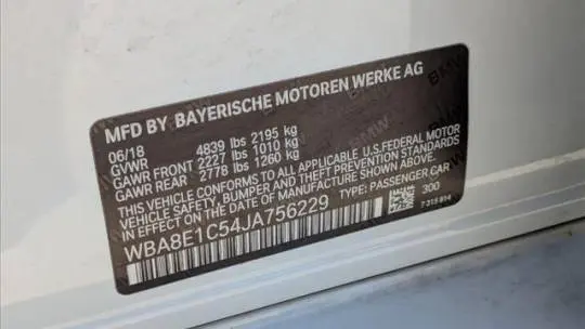 2018 BMW 3 Series WBA8E1C54JA756229