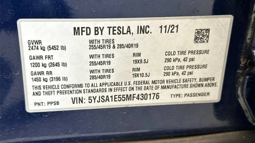2021 Tesla Model S 5YJSA1E55MF430176
