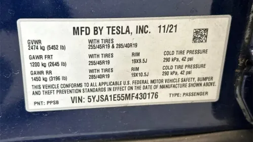 2021 Tesla Model S 5YJSA1E55MF430176