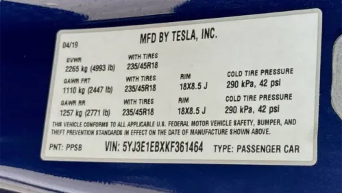 2019 Tesla Model 3 5YJ3E1EBXKF361464