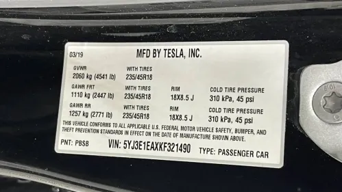 2019 Tesla Model 3 5YJ3E1EAXKF321490