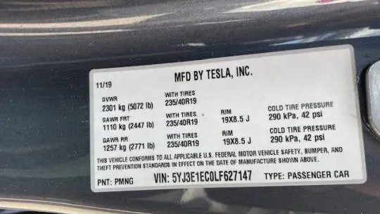2020 Tesla Model 3 5YJ3E1EC0LF627147