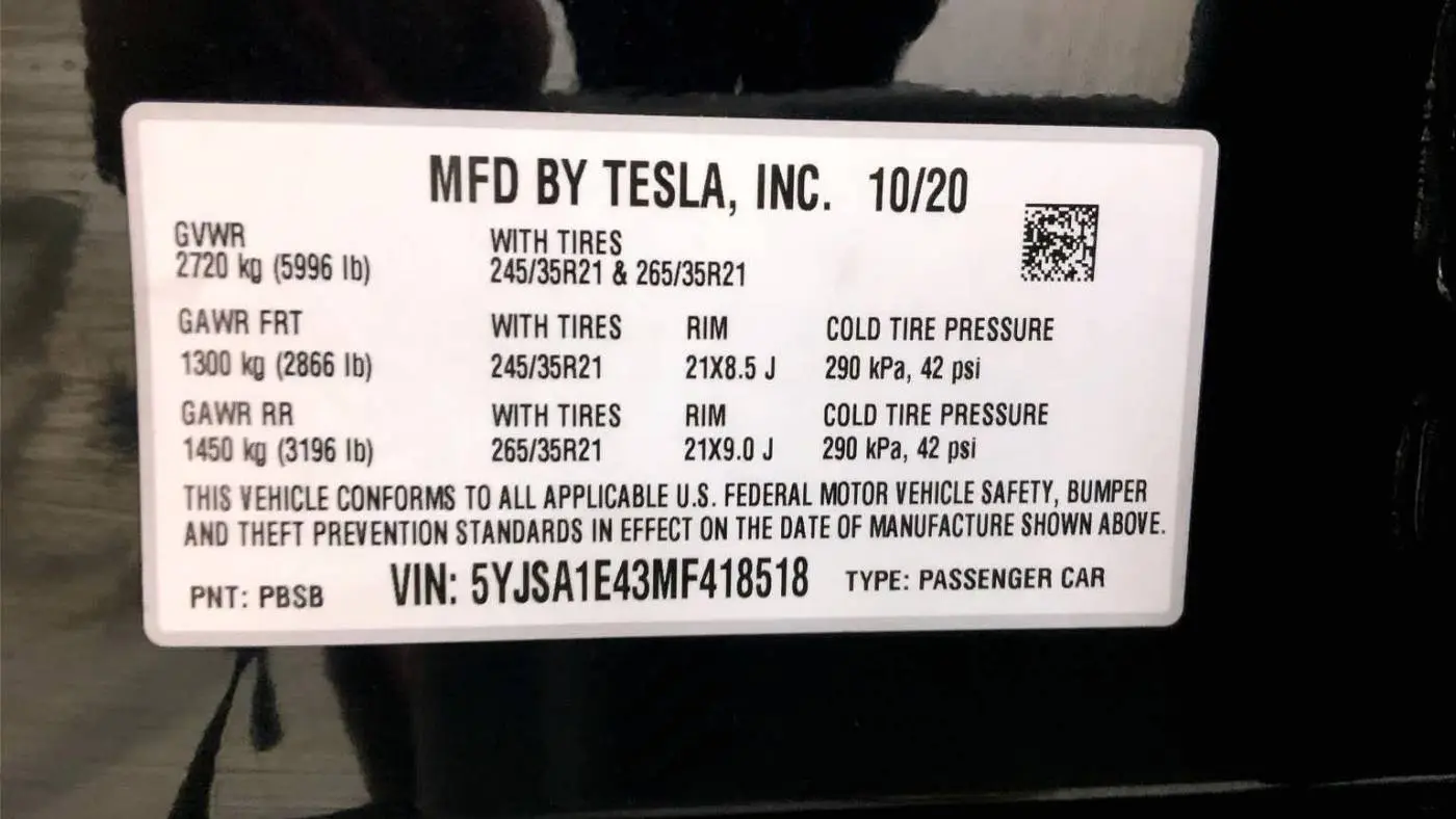 2021 Tesla Model S 5YJSA1E43MF418518