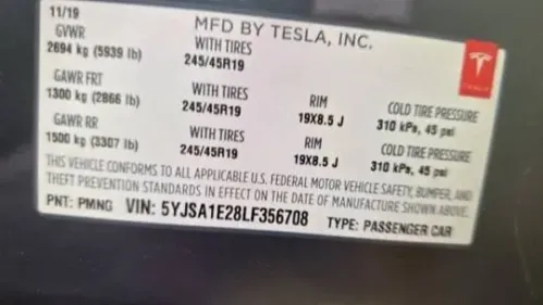 2020 Tesla Model S 5YJSA1E28LF356708