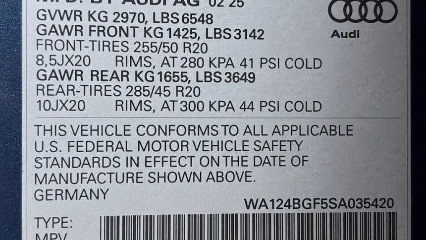 2025 Audi Q6 e-tron WA124BGF5SA035420