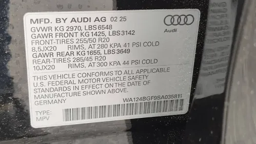2025 Audi Q6 e-tron WA124BGF9SA035811