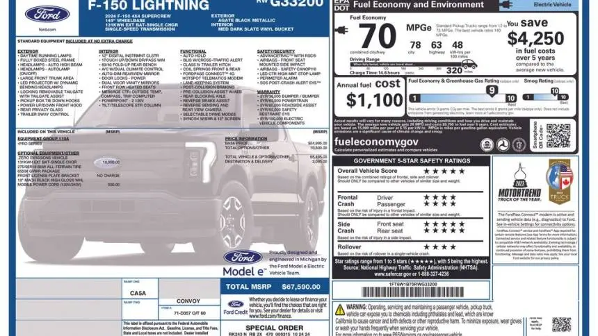 2024 Ford F-150 Lightning 1FT6W1B70RWG33200