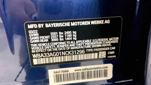 2022 BMW 5 Series WBA33AG01NCK31296