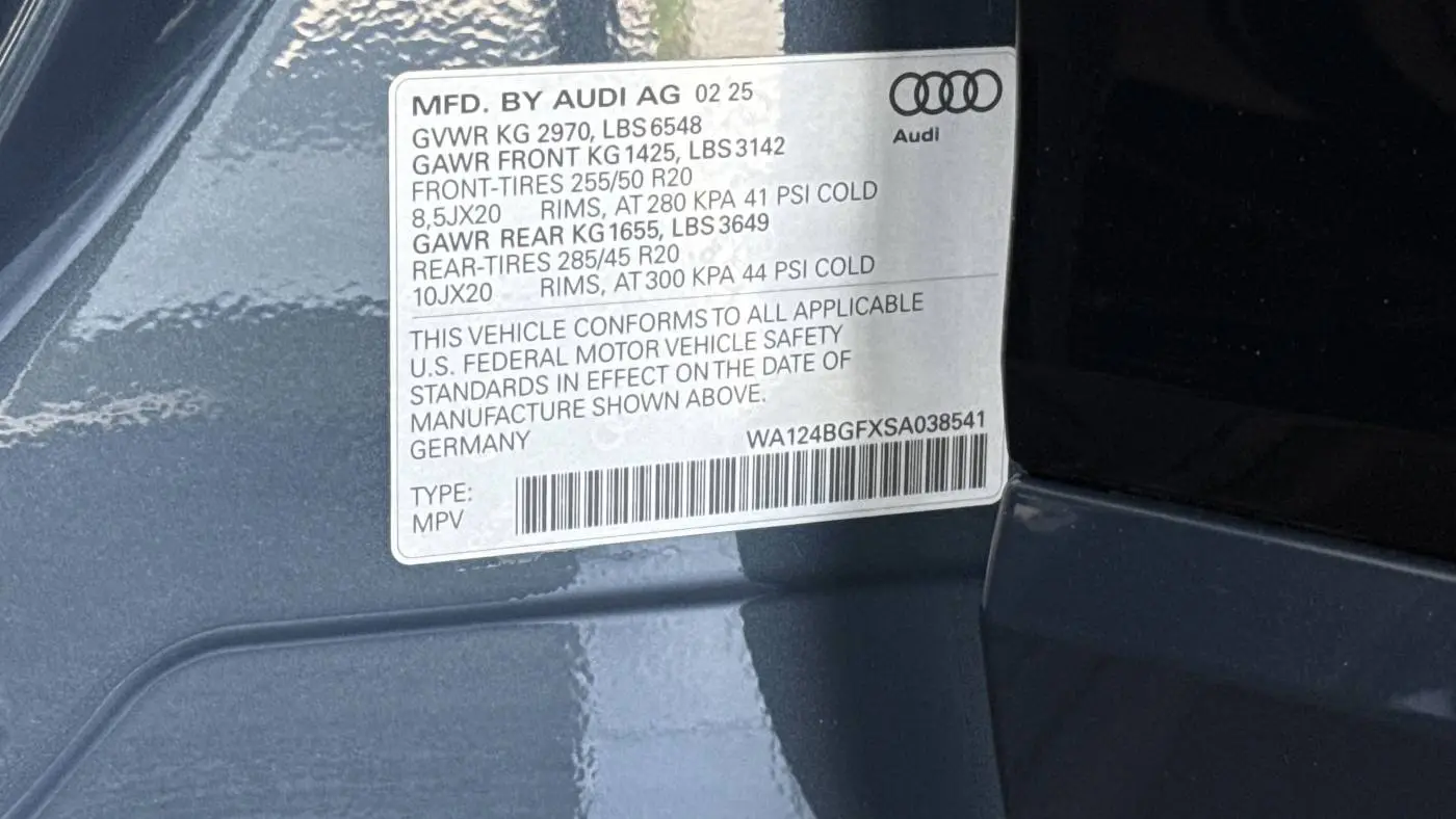 2025 Audi Q6 e-tron WA124BGFXSA038541
