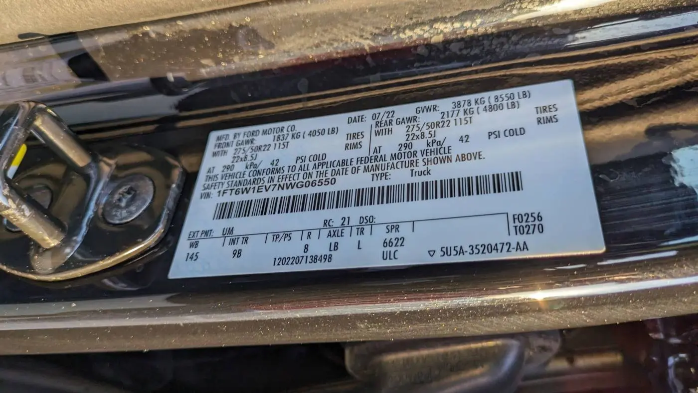 2022 Ford F-150 Lightning 1FT6W1EV7NWG06550