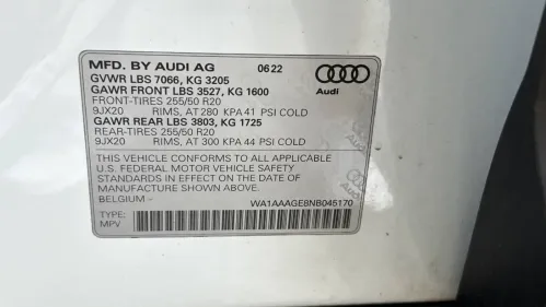 2022 Audi e-tron WA1AAAGE8NB045170