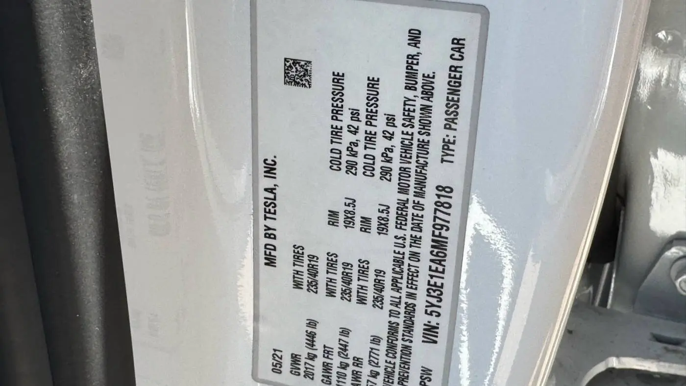 2021 Tesla Model 3 5YJ3E1EA6MF977818