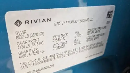 2022 Rivian R1T 7FCTGAALXNN000096