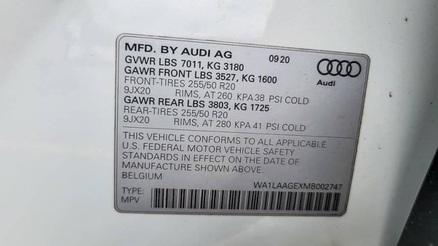 2021 Audi e-tron WA1LAAGEXMB002747