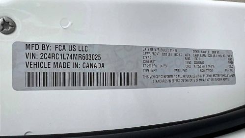 2021 Chrysler Pacifica 2C4RC1L74MR603025