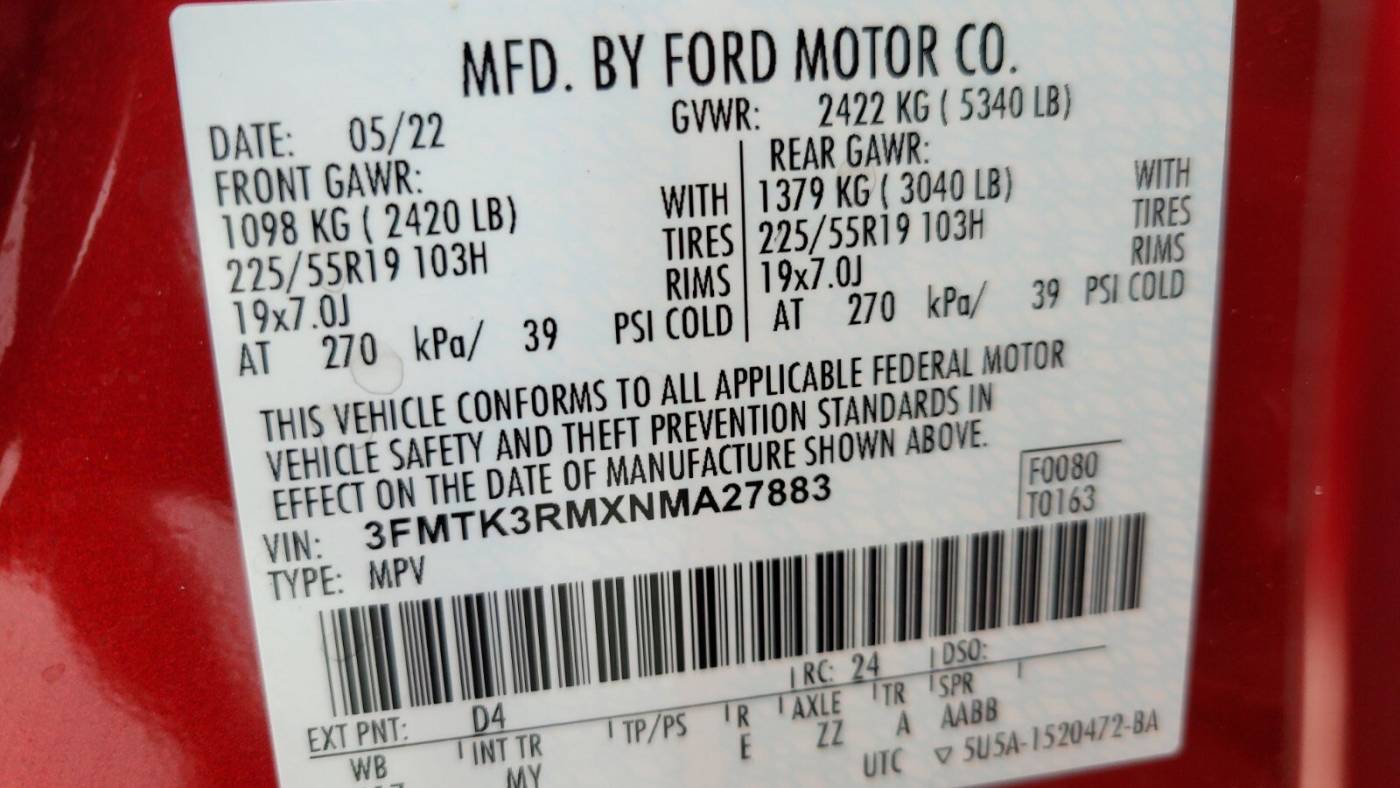 2022 Ford Mustang Mach E 3FMTK3RMXNMA27883