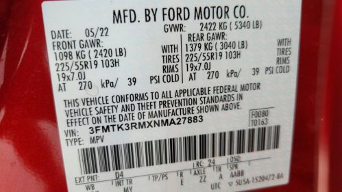 2022 Ford Mustang Mach E 3FMTK3RMXNMA27883