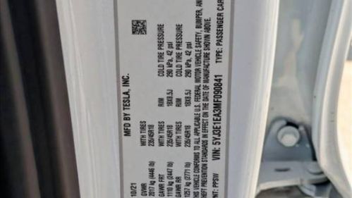2021 Tesla Model 3 5YJ3E1EA3MF090841