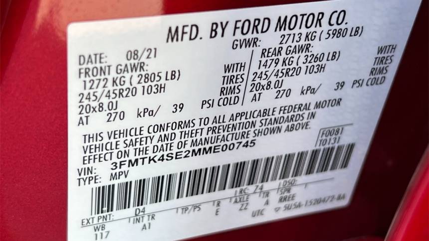 2021 Ford Mustang Mach E 3FMTK4SE2MME00745