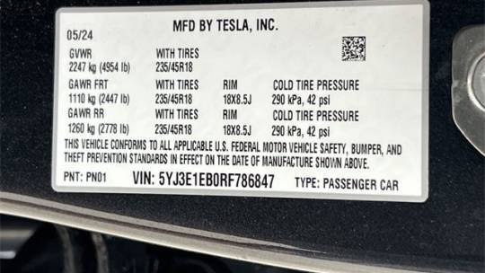 2024 Tesla Model 3 5YJ3E1EB0RF786847