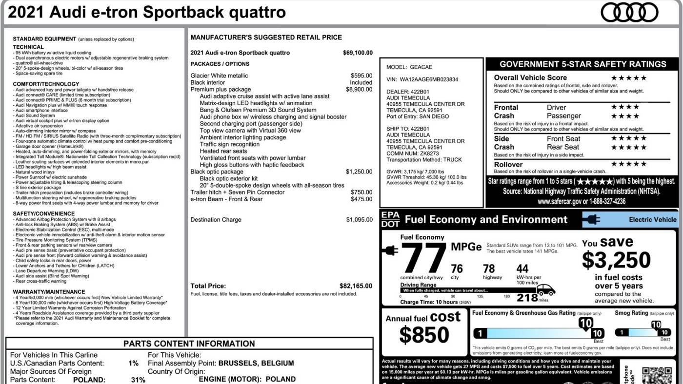 2021 Audi e-tron WA12AAGE6MB023834