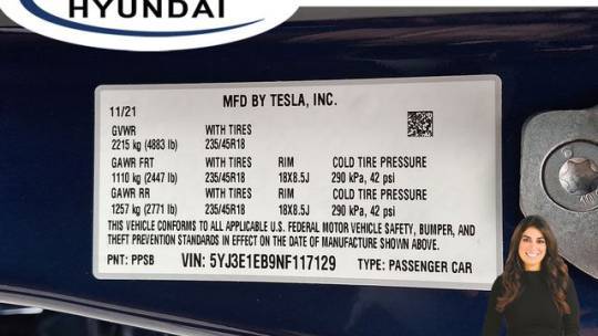 2022 Tesla Model 3 5YJ3E1EB9NF117129
