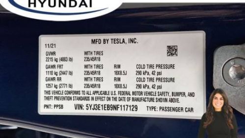 2022 Tesla Model 3 5YJ3E1EB9NF117129