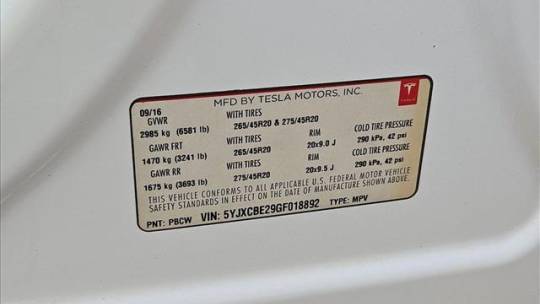 2016 Tesla Model X 5YJXCBE29GF018892