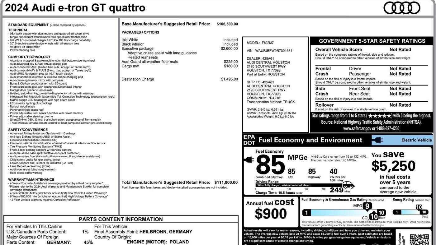 2024 Audi e-tron GT WAUFJBFW9R7001681
