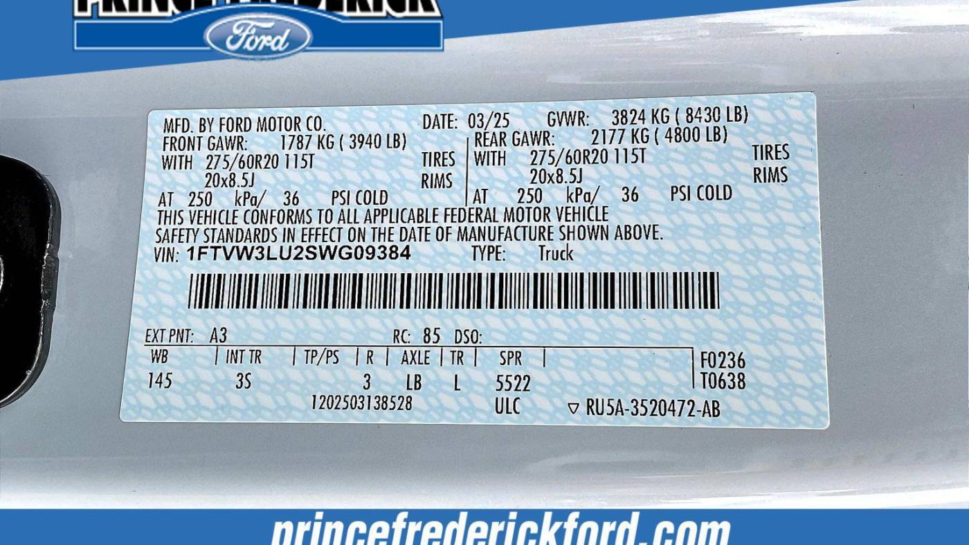 2025 Ford F-150 Lightning 1FTVW3LU2SWG09384