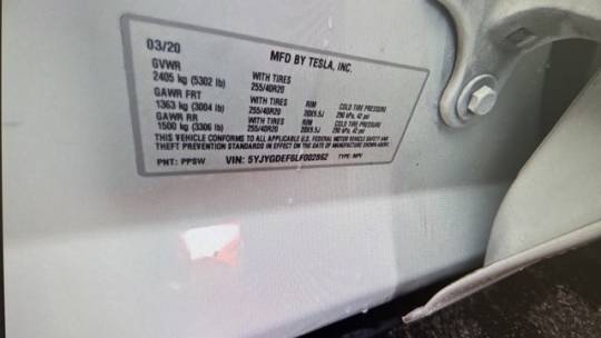 2020 Tesla Model Y 5YJYGDEF6LF002862