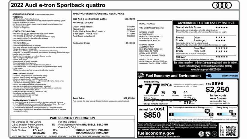 2022 Audi e-tron WA11AAGE8NB024738