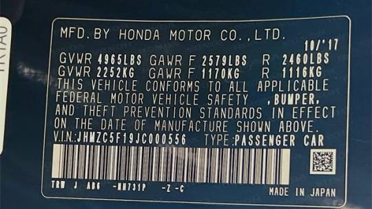 2018 Honda Clarity JHMZC5F19JC000556
