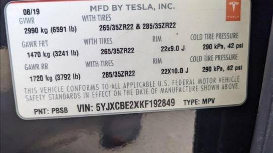 2019 Tesla Model X 5YJXCBE2XKF192849