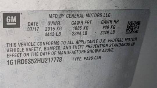 2017 Chevrolet VOLT 1G1RD6S52HU217778