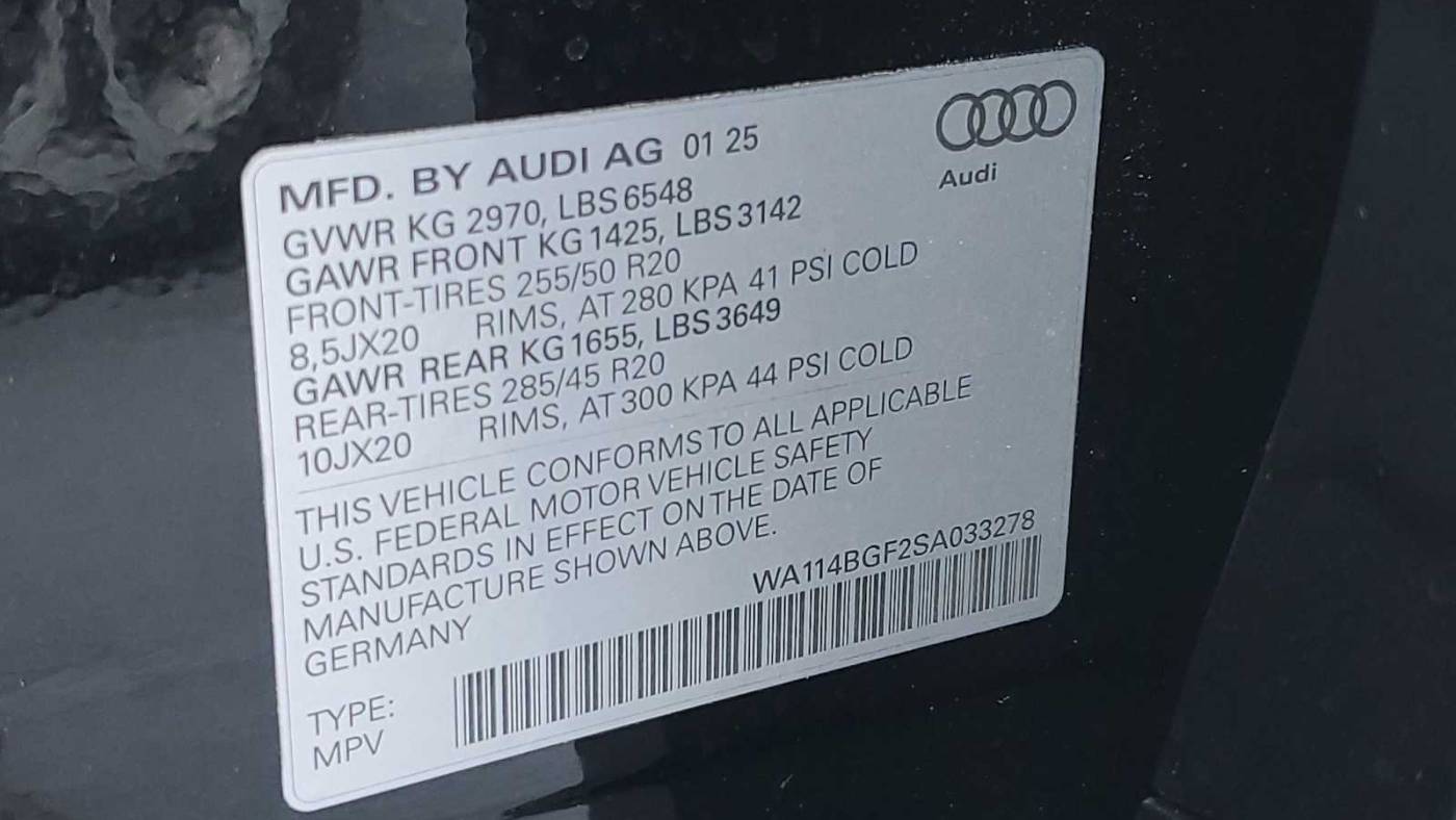 2025 Audi Q6 e-tron WA114BGF2SA033278