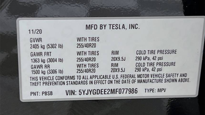 2021 Tesla Model Y 5YJYGDEE2MF077986