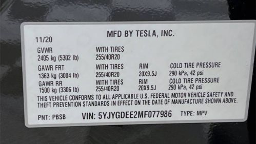 2021 Tesla Model Y 5YJYGDEE2MF077986