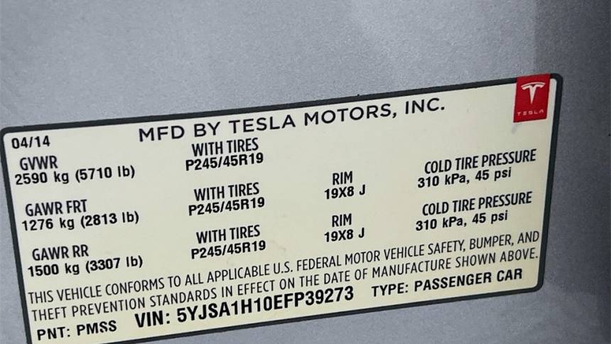 2014 Tesla Model S 5YJSA1H10EFP39273
